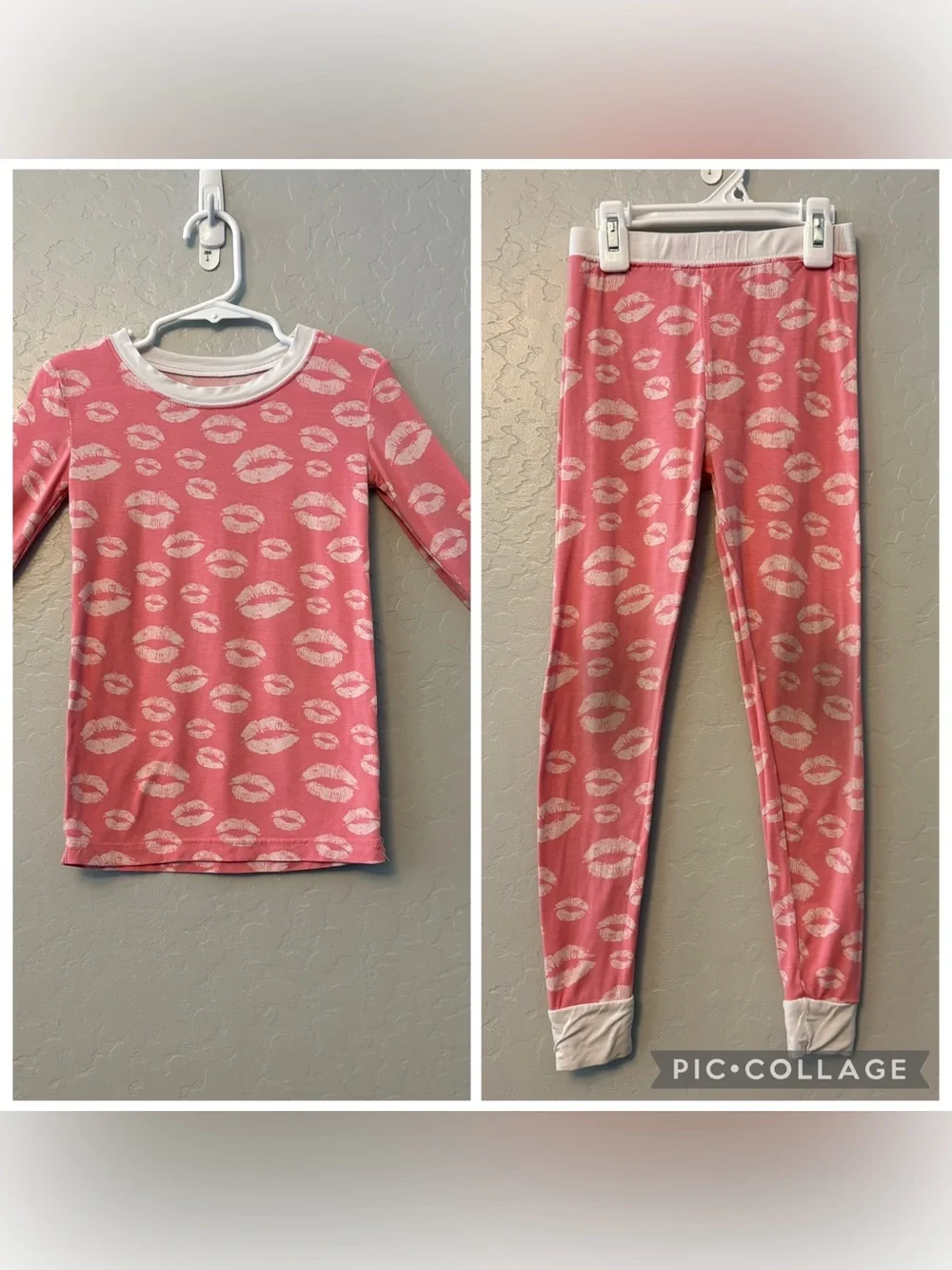 Little Sleepies pink white kiss lips two piece bamboo pajama set size 5/6